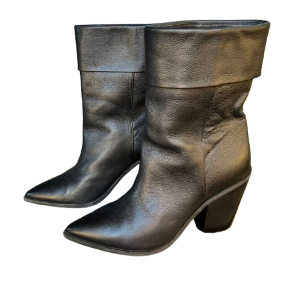 Lisa Vicky Womens Steady Western Black Leather Block Heel Bootie Size 9M - Picture 3 of 7